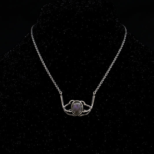 Nocturne Necklace - OOAK - Purple Labradorite and Sparrow Claws - 18 inches - Ready to Ship