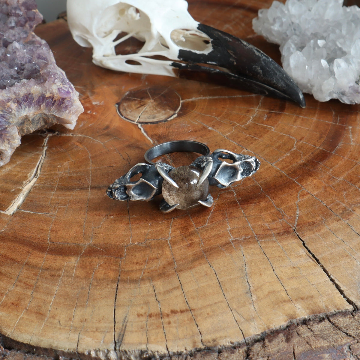 Lunarscape Bat Ring with Lodolite - Size 8.5 - OOAK