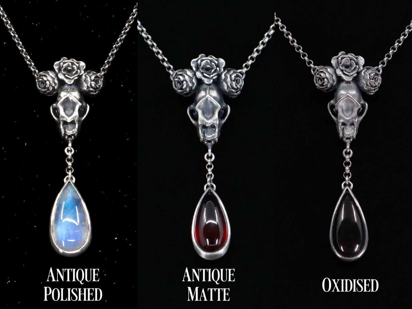 Grand High Witch Necklace - Garnet, Onyx, Moonstone, Grey Moonstone or Labradorite