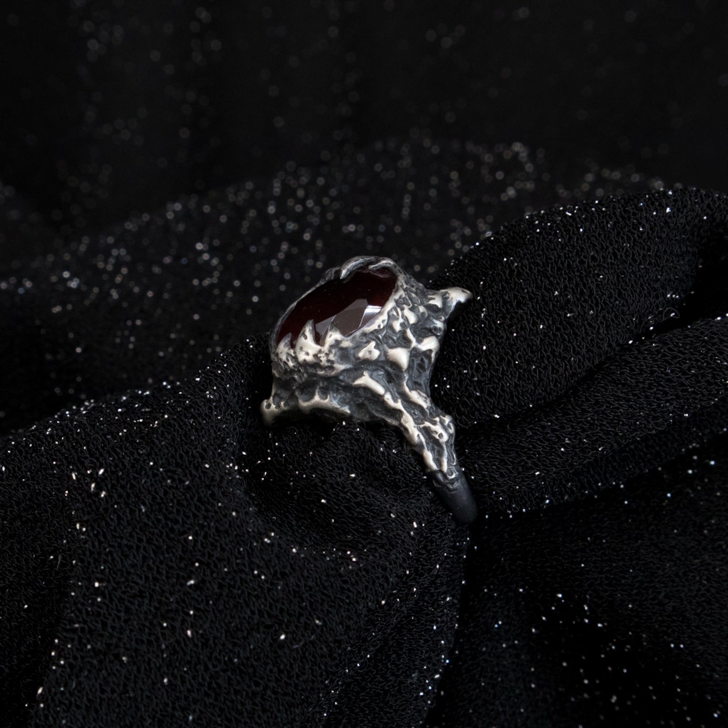 Orlok Ring - Garnet and Grey Moonstone