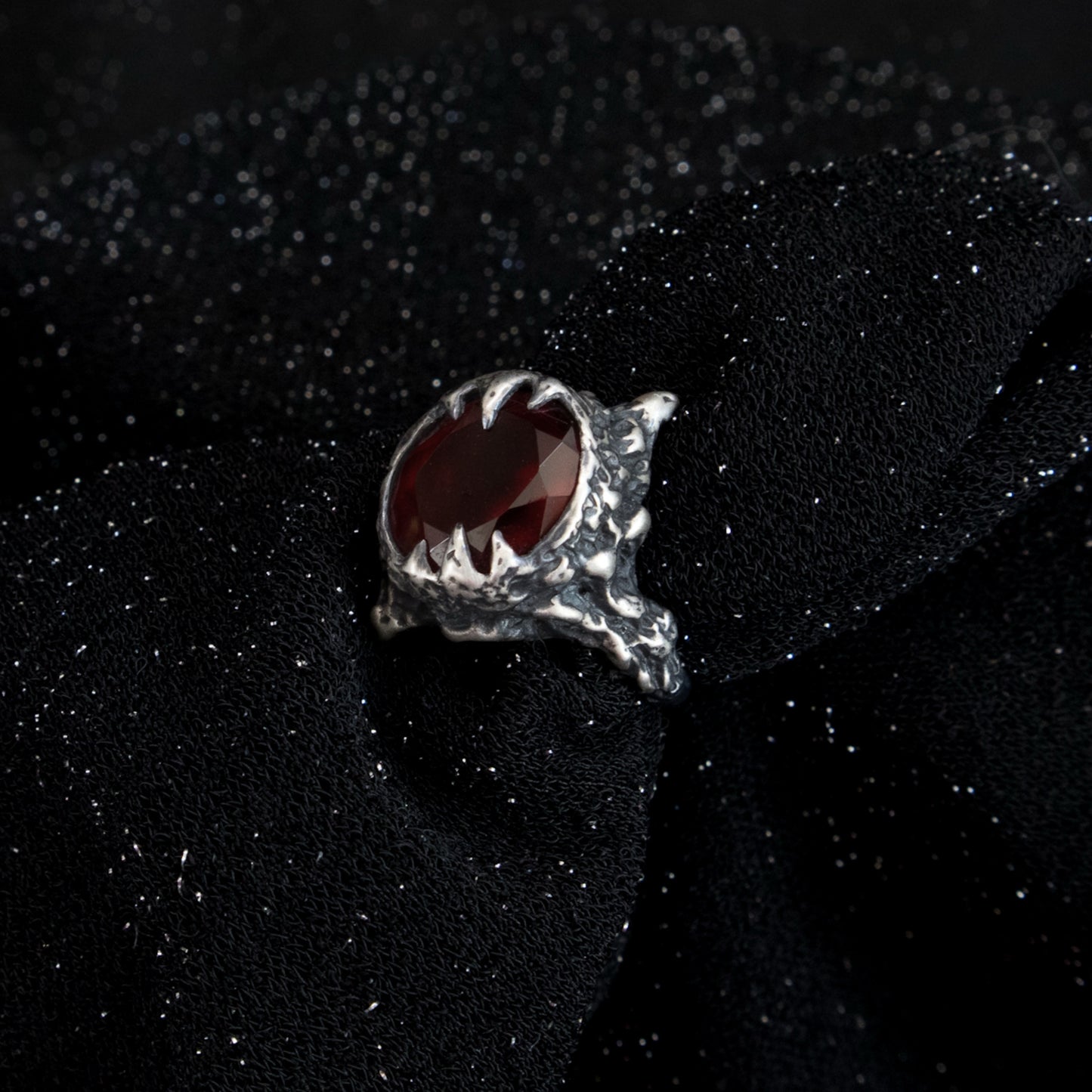 Orlok Ring - Garnet and Grey Moonstone