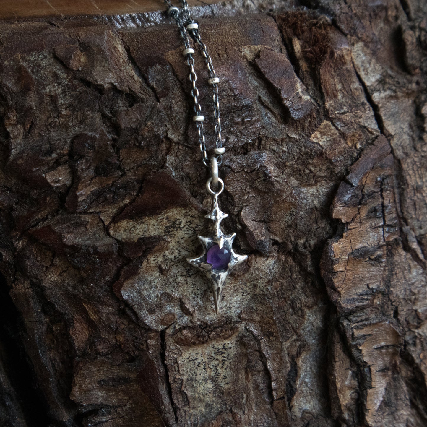 Eldritch Pendant - Amethyst Rose Cut - 20 inches- Ready to Ship
