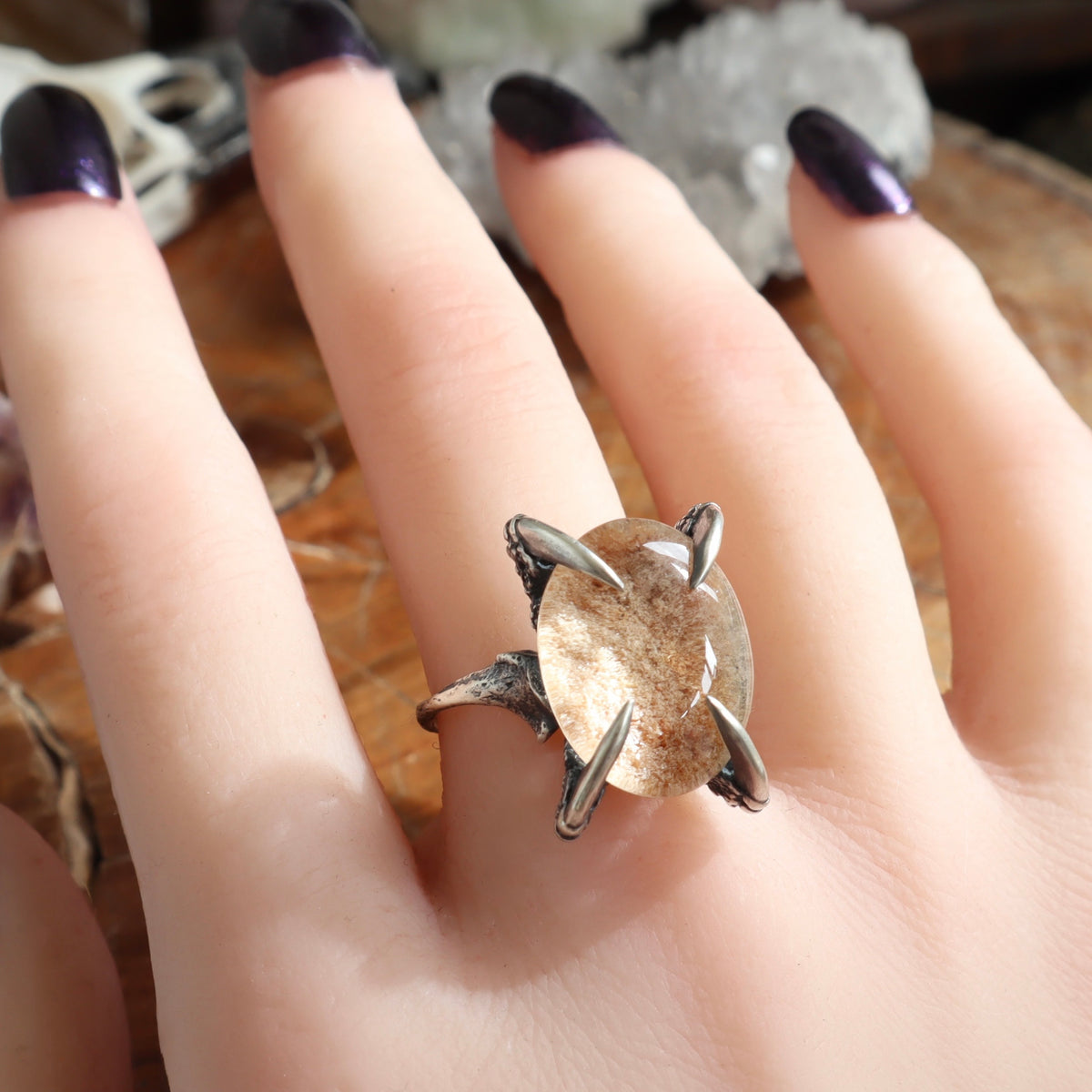 Lunarscape Lodolite Bone Ring - Size 8.5 - OOAK
