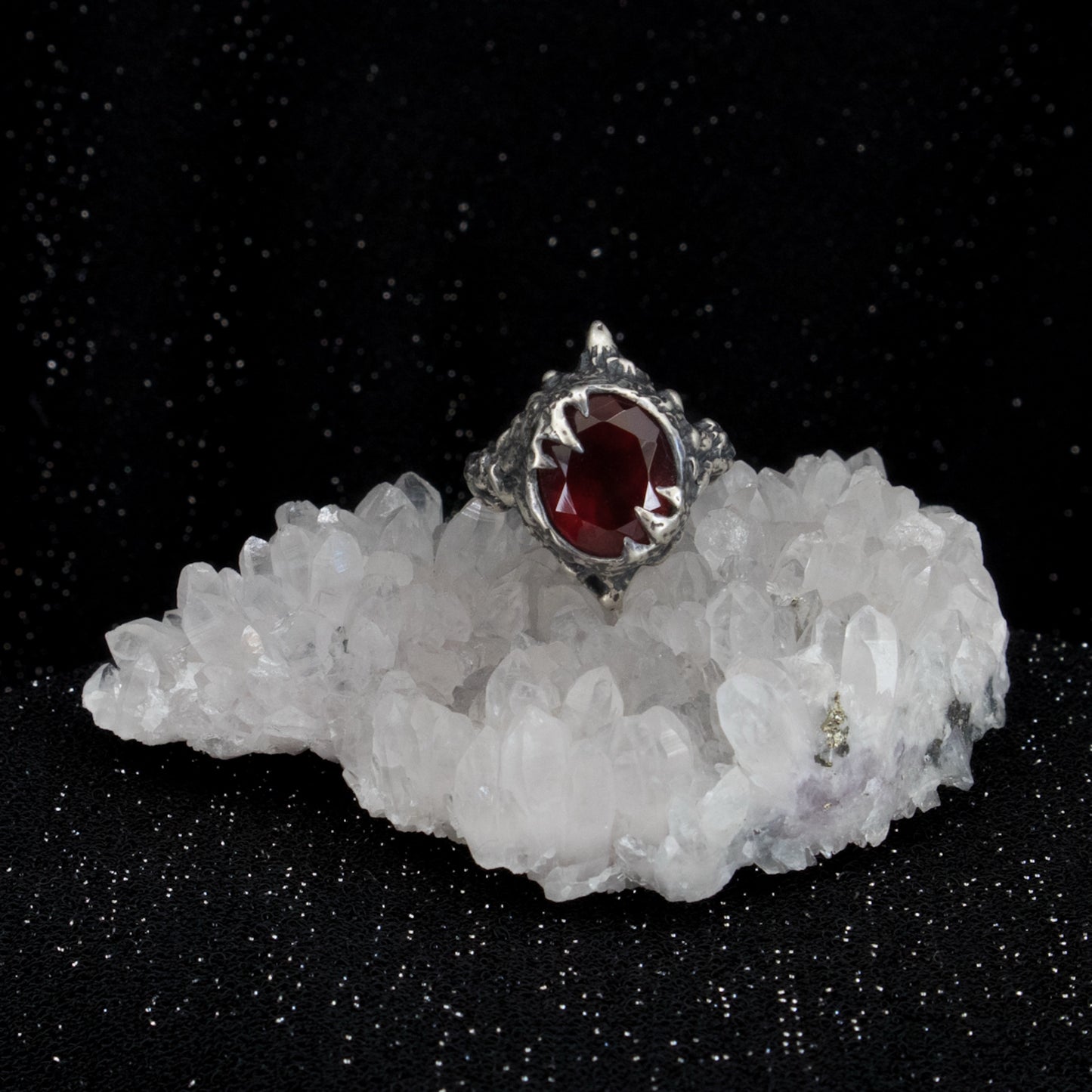 Orlok Ring - Garnet and Grey Moonstone
