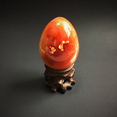 Carnelian Agate Crystal Dragon Egg with Wooden Stand