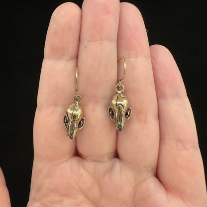 Bat Skull with Runes Earrings - Bronze - Ready to Ship