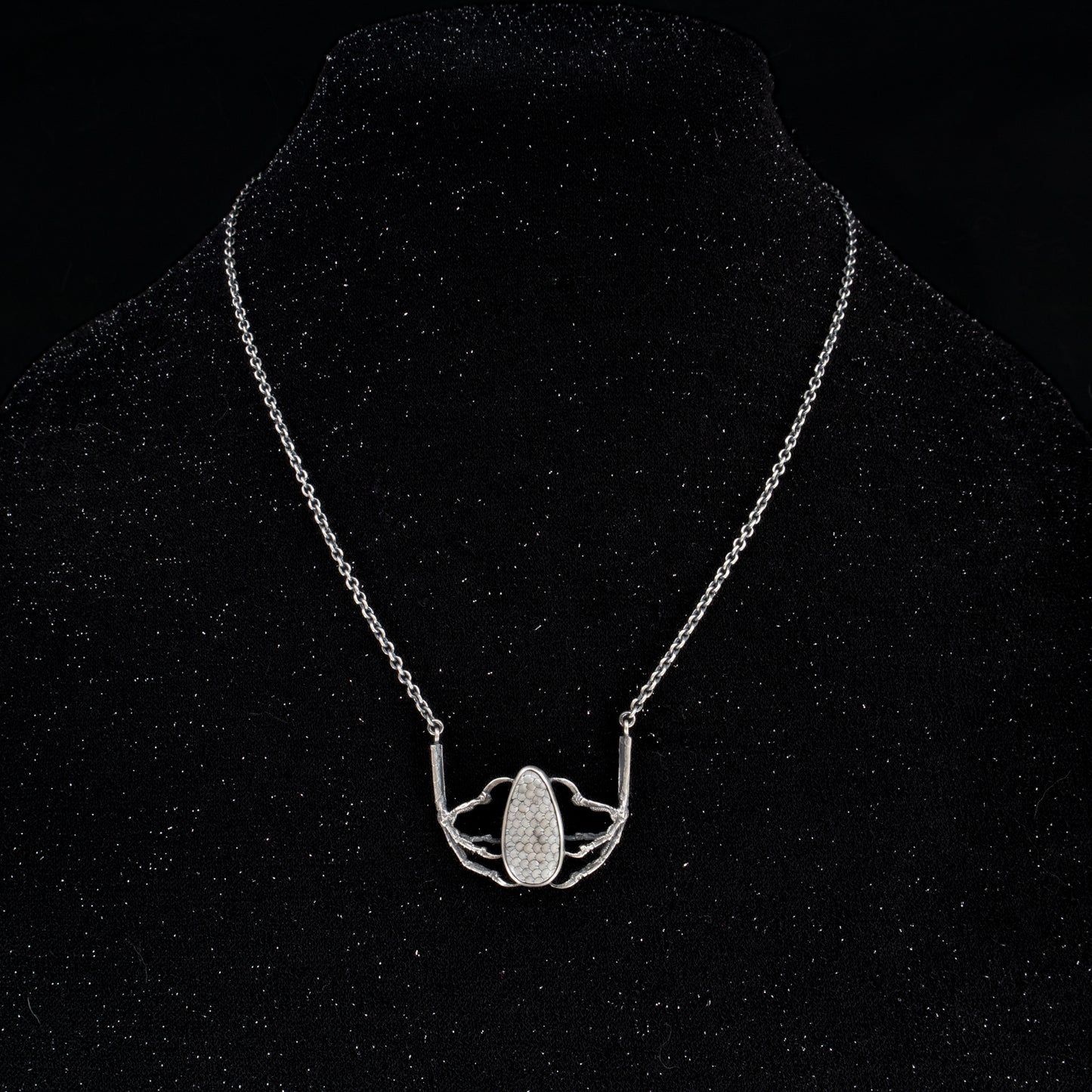 Nocturne Necklace - OOAK - Fossilised Snakeskin Wrasse and Sparrow Claws - 20 inches - Ready to Ship