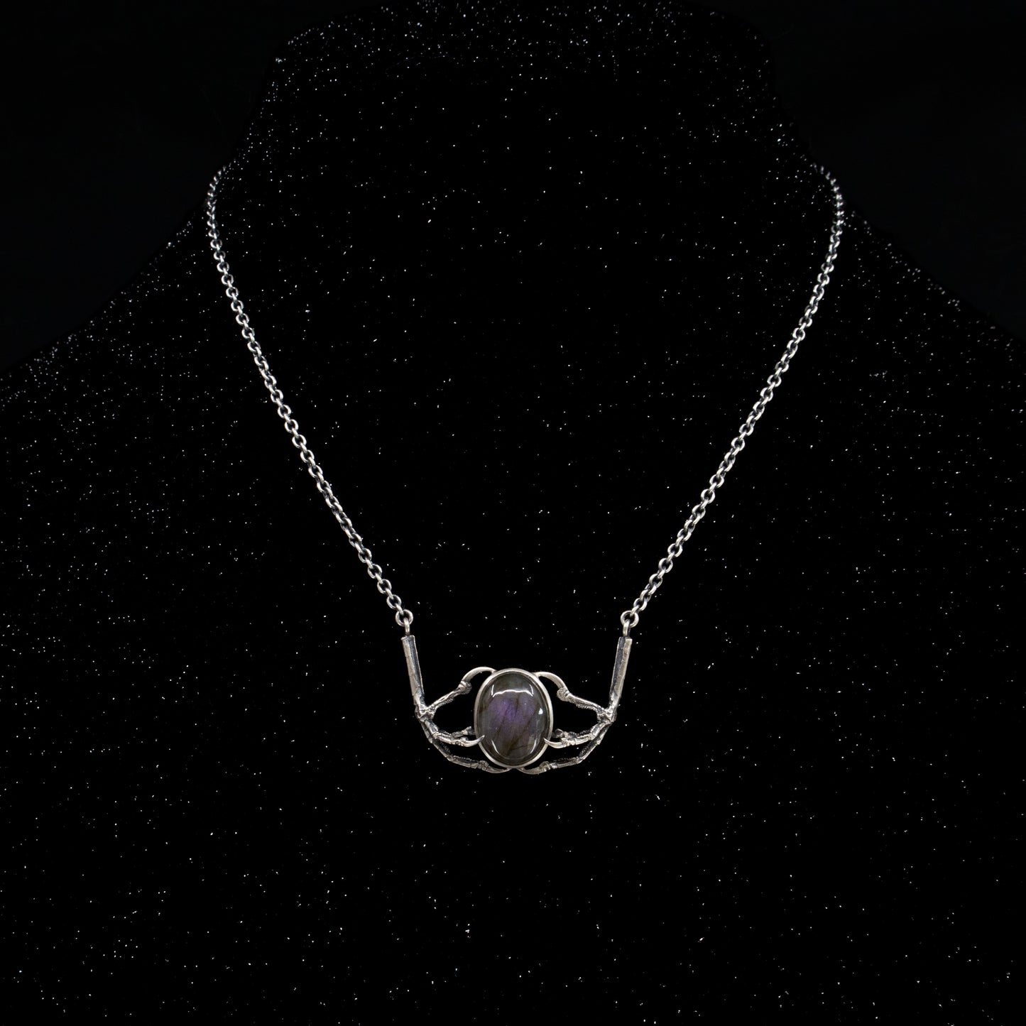 Nocturne Necklace - OOAK - Purple Labradorite and Sparrow Claws - 18 inches - Ready to Ship