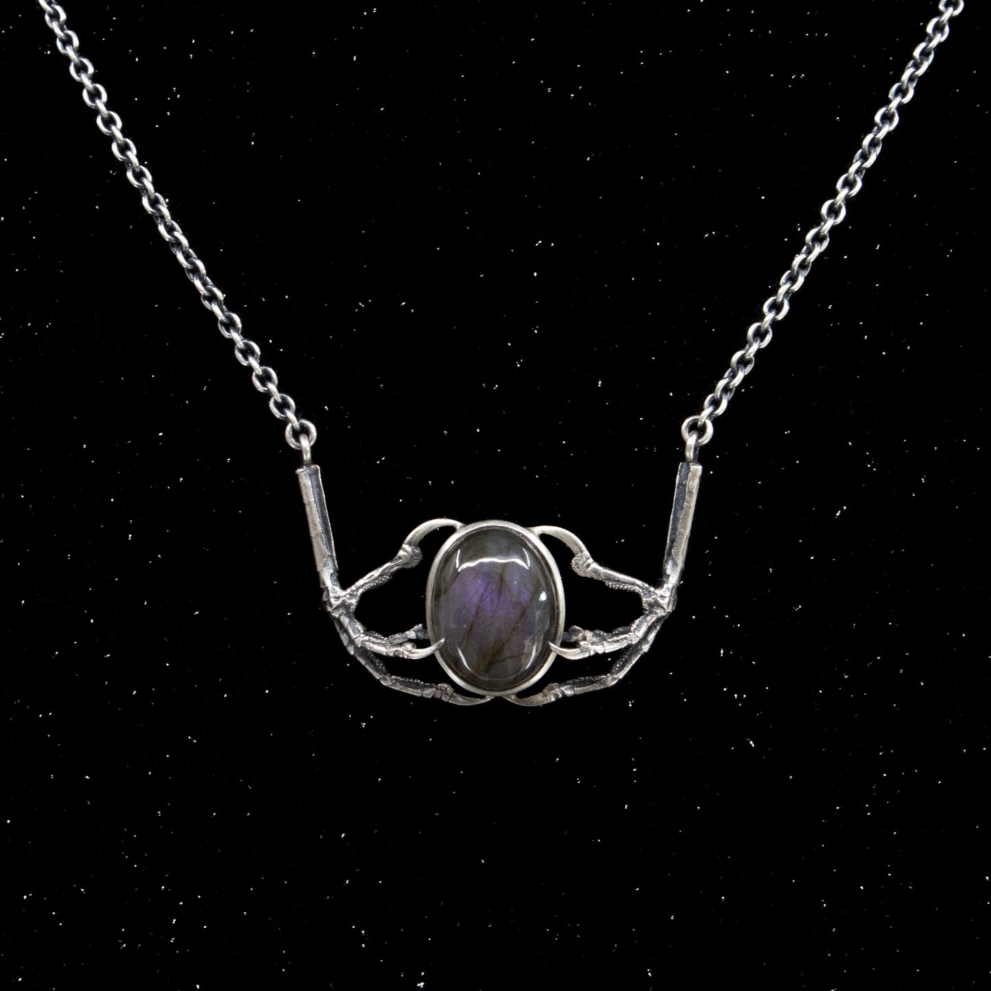 Nocturne Necklace - OOAK - Purple Labradorite and Sparrow Claws - 18 inches - Ready to Ship