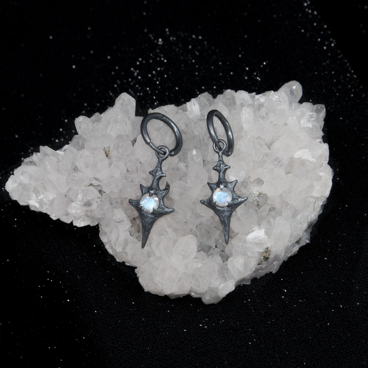 Eldritch Hoop Earrings - Rainbow Moonstone - Ready to ship