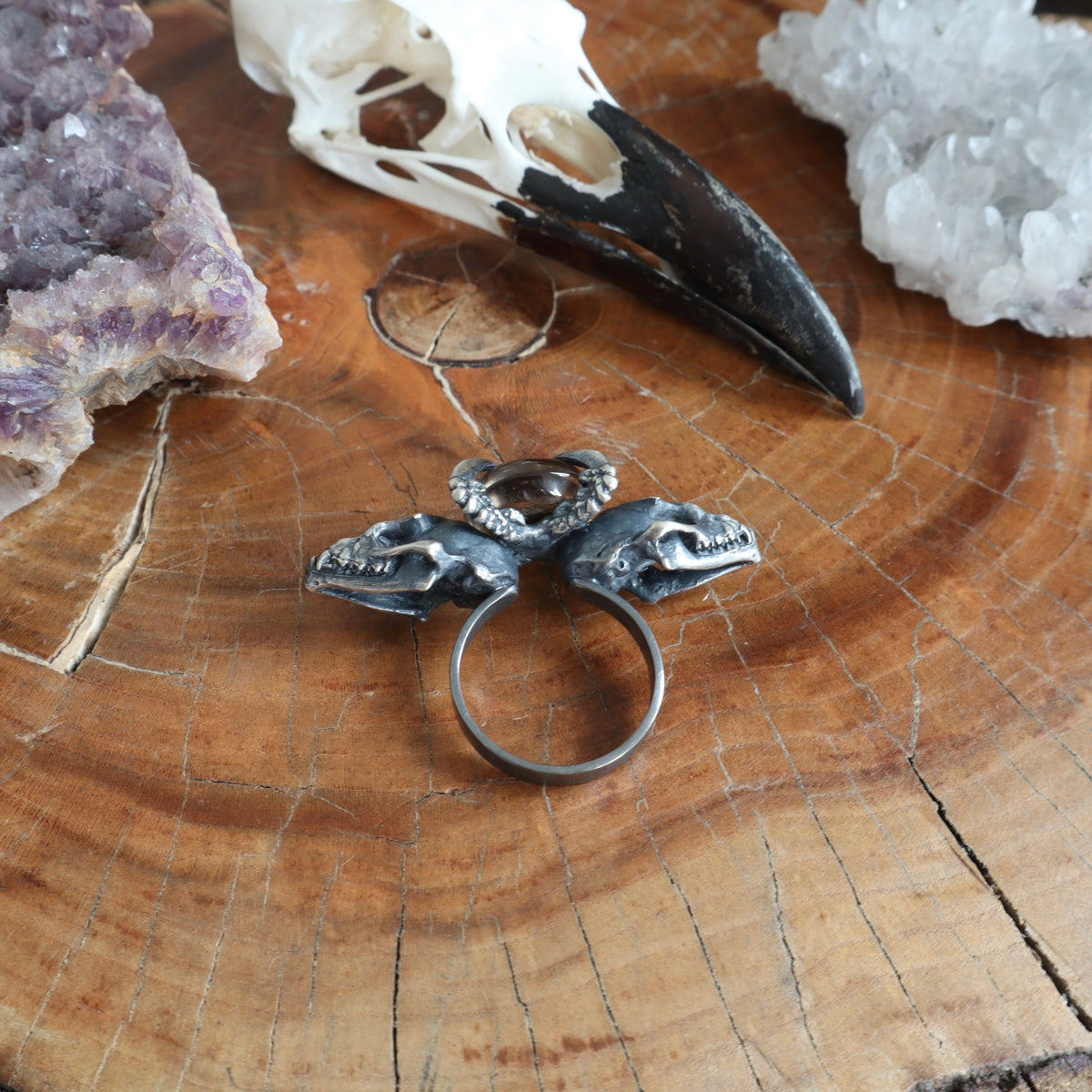 Lunarscape Bat Ring with Lodolite - Size 8.5 - OOAK