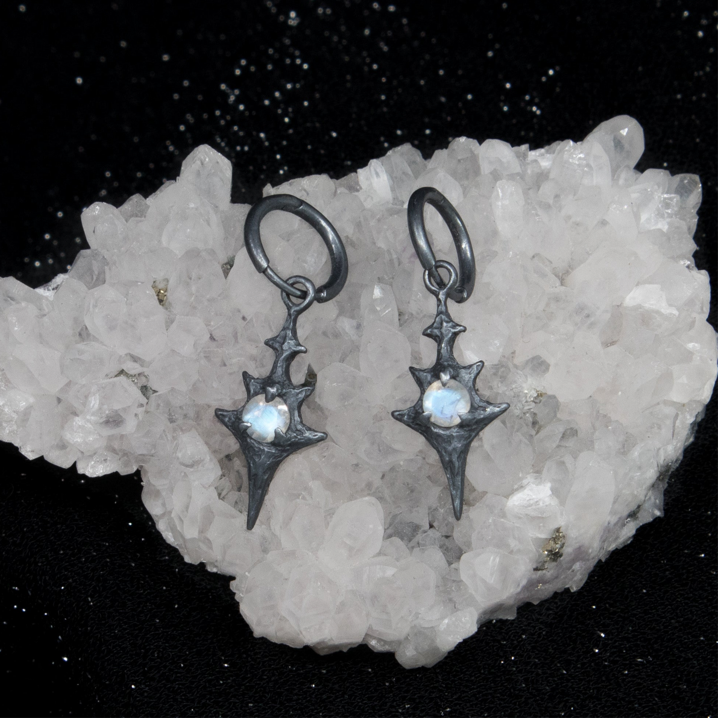 Eldritch Hoop Earrings - Rainbow Moonstone - Ready to ship