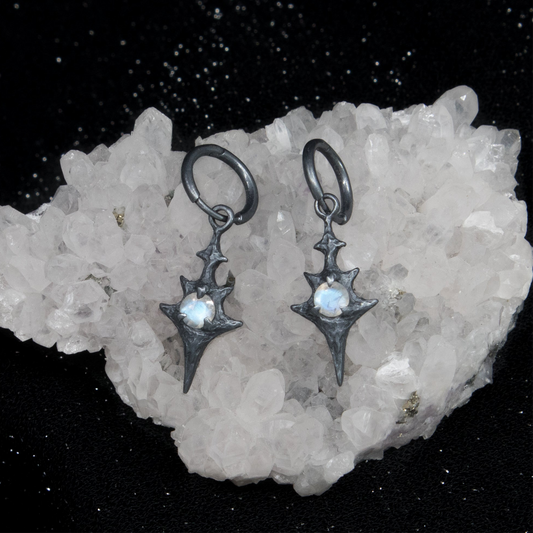 Eldritch Hoop Earrings - Rainbow Moonstone - Ready to ship