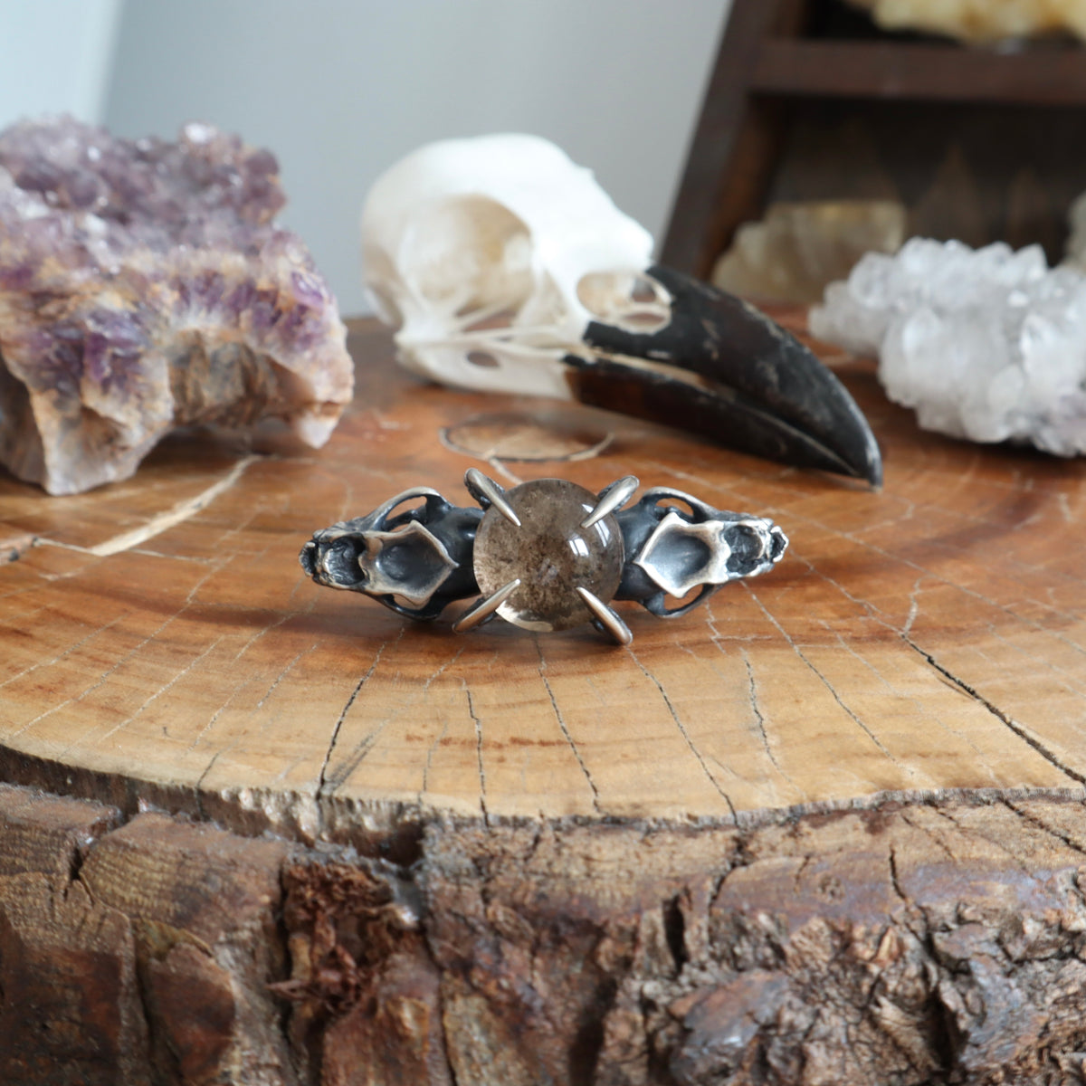 Lunarscape Bat Ring with Lodolite - Size 8.5 - OOAK