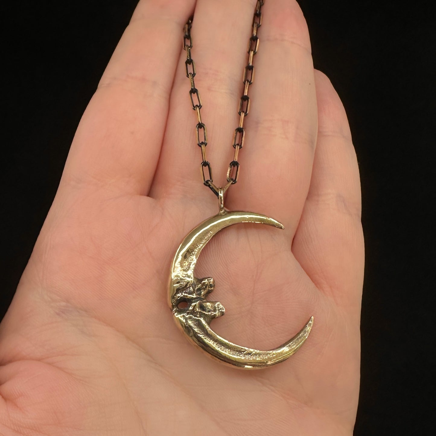Raven Moon Pendant - 20 inches - Bronze - Ready to Ship