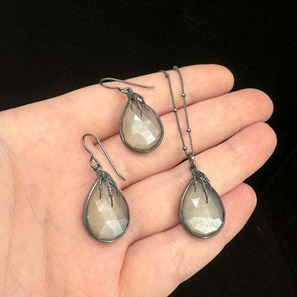 Eyrie Earrings and Pendant Set - Grey Moonstone - Ready to Ship
