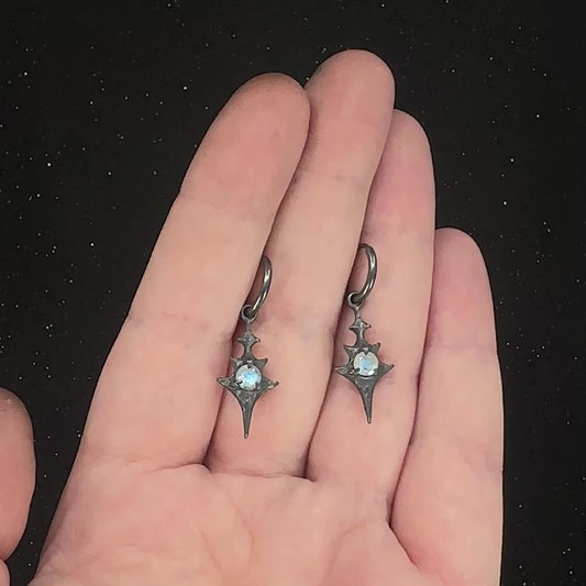 Eldritch Hoop Earrings - Rainbow Moonstone - Ready to ship