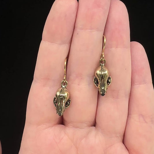 Bat Skull with Runes Earrings - Bronze - Ready to Ship