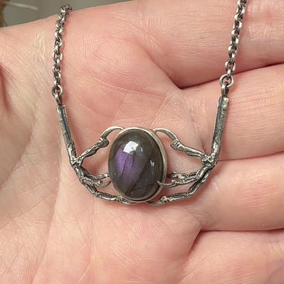Nocturne Necklace - OOAK - Purple Labradorite and Sparrow Claws - 18 inches - Ready to Ship