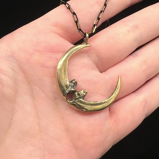 Tilted Raven Moon Pendant - 18 inches - Bronze - Ready to Ship