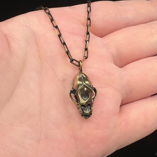 Bat Skull Pendant - 20 inches - Bronze - Ready to Ship