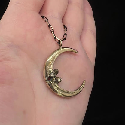 Raven Moon Pendant - 20 inches - Bronze - Ready to Ship