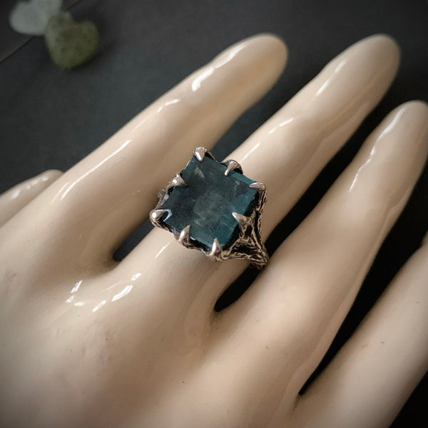 The Dark Embrace Ring (Moss Aquamarine version)