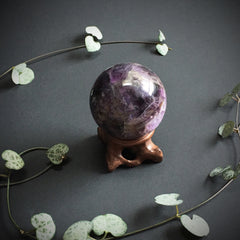 Chevron Amethyst Ball and Wooden Stand