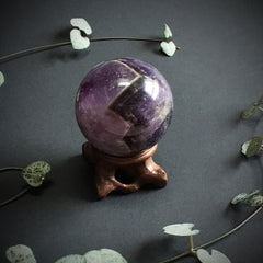 Chevron Amethyst Ball and Wooden Stand