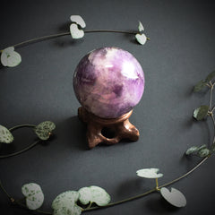 Chevron Amethyst Ball and Wooden Stand