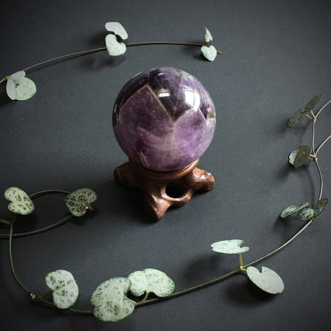 Chevron Amethyst Ball and Wooden Stand